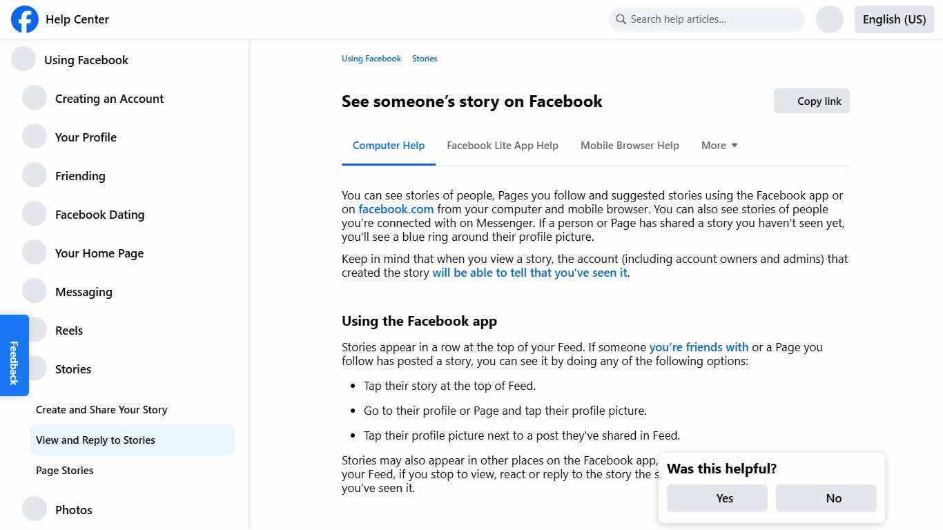 See someone’s story on Facebook Facebook Help Center